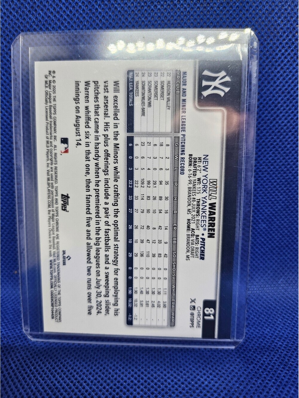 Will Warren - RC - [Sapphire insert] #81  - 2025 Topps Chrome - Picture 2 of 2